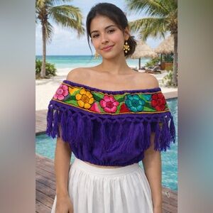 Colorful Off-Shoulder Embroidered Top